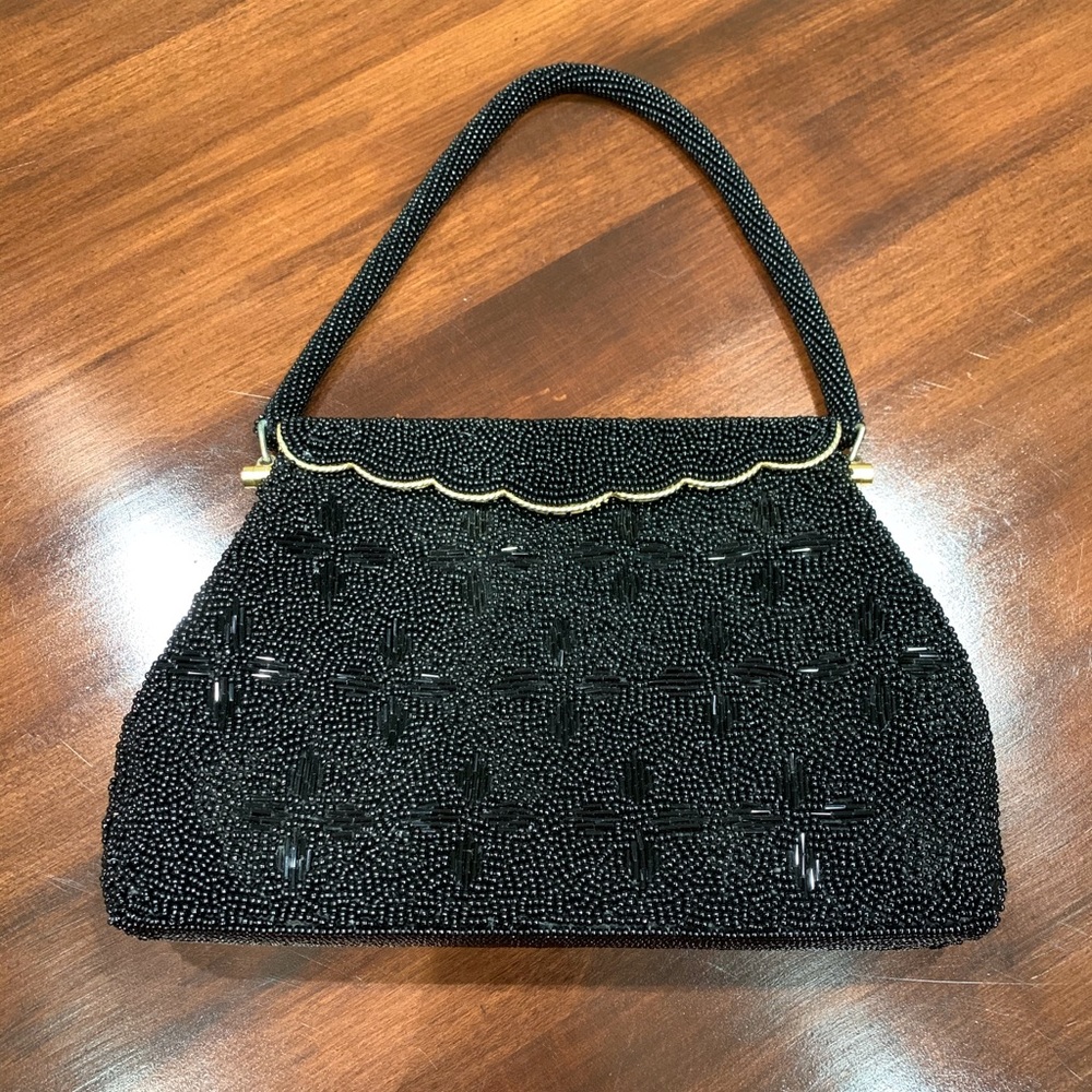 Vintage Hand-Beaded Black/Gold Evening Bag